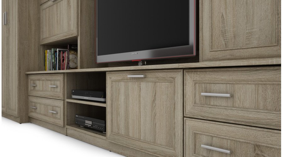 Wall cabinet with bar and wardrobe, TV 400 × 210 cm, Sonoma Jasna / Dąb Lefkas – CYKLON - Image 5