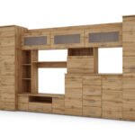 Wall cabinet with chest of drawers, rods and wardrobe 360 ​​× 200 cm, Wotan wood – KENA