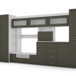 Wall cabinet with chest of drawers, rods and wardrobe 360 ​​× 200 cm Biel / Szary Grafit – KENA
