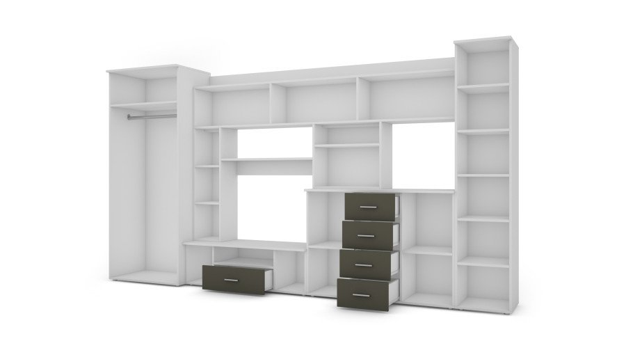 Wall cabinet with chest of drawers, rods and wardrobe 360 × 200 cm Biel / Szary Grafit – KENA - Image 3