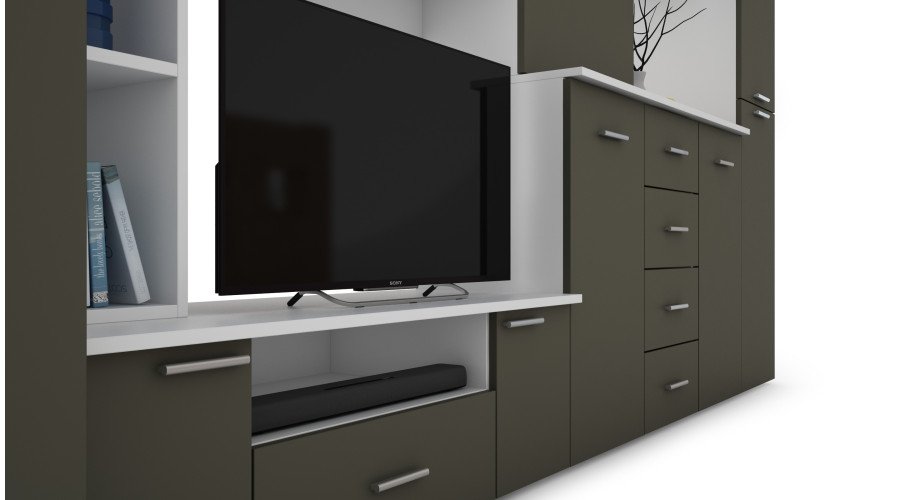 Wall cabinet with chest of drawers, rods and wardrobe 360 × 200 cm Biel / Szary Grafit – KENA - Image 4