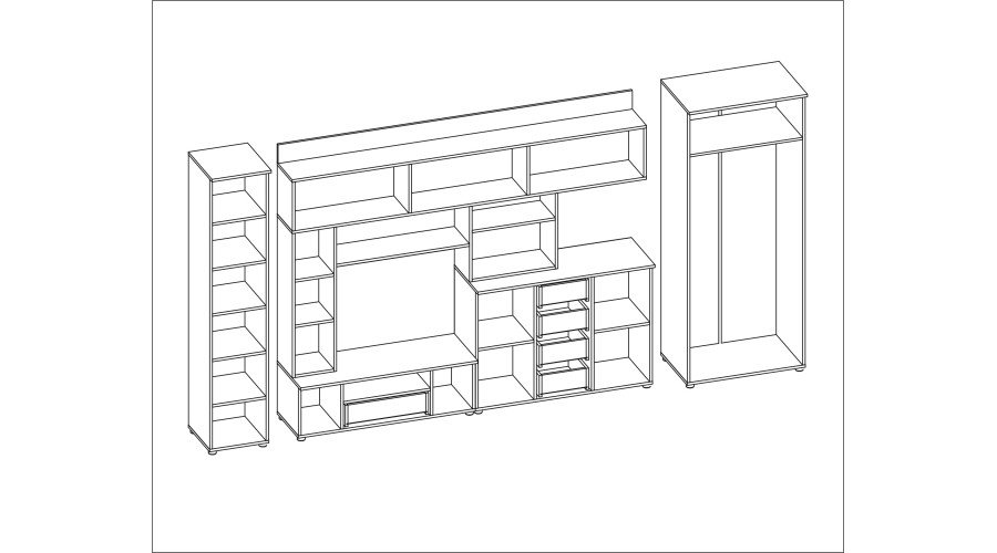 Wall cabinet with chest of drawers, rods and wardrobe 360 × 200 cm Biel / Szary Grafit – KENA - Image 6