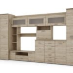 Wall cabinet with chest of drawers, rods and wardrobe 360 ​​× 200 cm, Bordeaux color – KENA