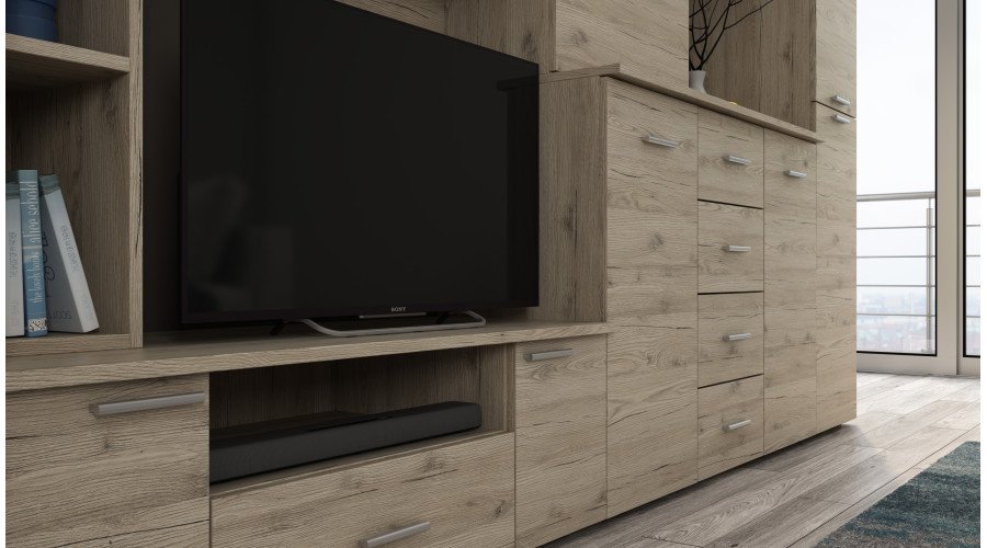 Wall cabinet with chest of drawers, rods and wardrobe 360 × 200 cm, Bordeaux color – KENA - Image 4
