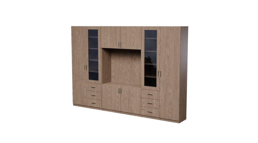 Wall cabinet with TV space, cabinets and display cabinets 320 × 220 cm, Baltic Dune Oak – LIVIO
