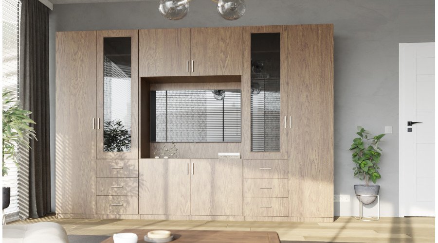 Wall cabinet with TV space, cabinets and display cabinets 320 × 220 cm, Baltic Dune Oak – LIVIO - Image 2
