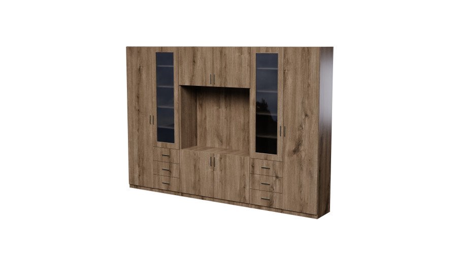 Wall cabinet with TV space, cabinets and display cabinets 320 × 220 cm, Carpenter whiskey oak color - LIVIO
