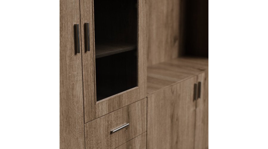 Wall cabinet with TV space, cabinets and display cabinets 320 × 220 cm, Carpenter whiskey oak color - LIVIO - Image 4