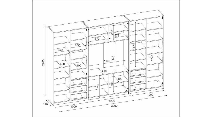 Wall cabinet with TV space, cabinets and display cabinets 320 × 220 cm, Carpenter whiskey oak color - LIVIO - Image 6