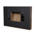 Wall cabinet with TV space, cabinets and display cabinets 320 × 220 cm Lefkas oak / black onyx – LIVIO