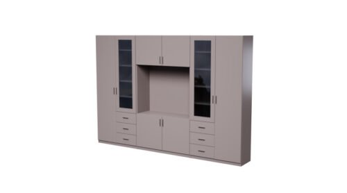 Wall cabinet with TV space, cabinets and display cabinets 320 × 220 cm sepia – LIVIO