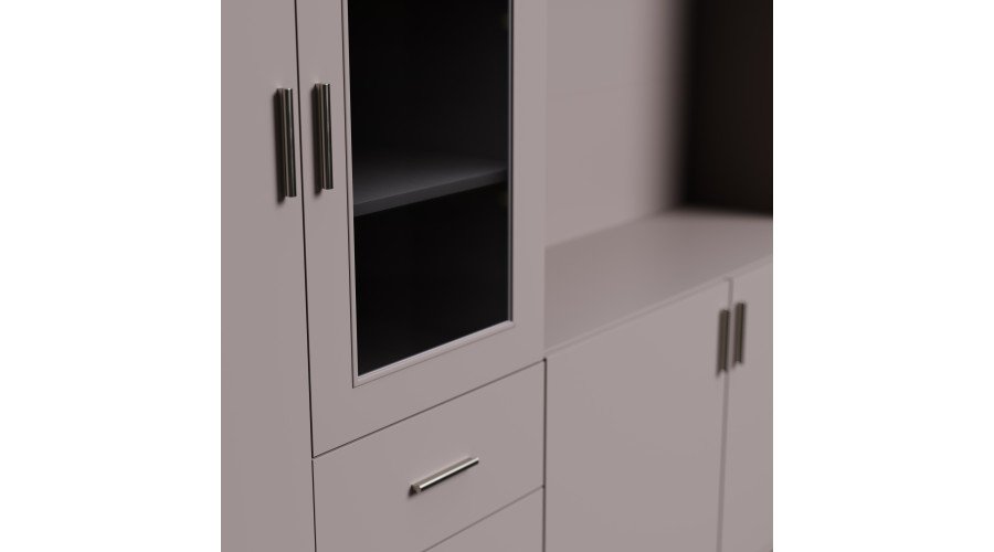 Wall cabinet with TV space, cabinets and display cabinets 320 × 220 cm sepia – LIVIO - Image 4