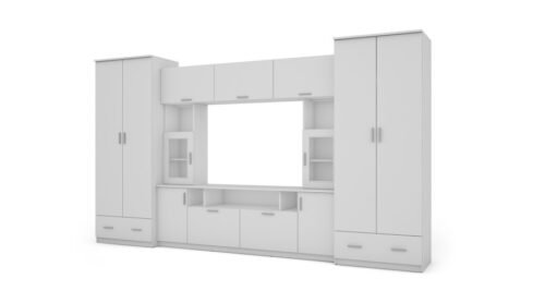 Wall cabinet with extensions, large cabinets and space for a TV 370 × 210 cm, Biel – TAIGA