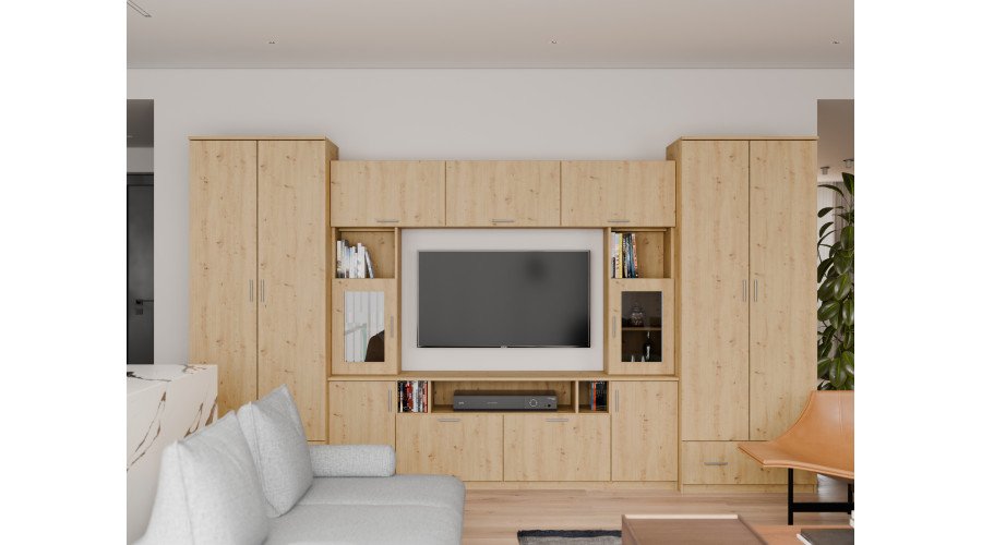 Wall cabinet with extensions, large cabinets and space for a TV 370 × 210 cm, Dąb Dziki – TAIGA - Image 2