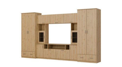Wall cabinet with extensions, large cabinets and space for a TV 370 × 210 cm, Dąb Dziki – TAIGA