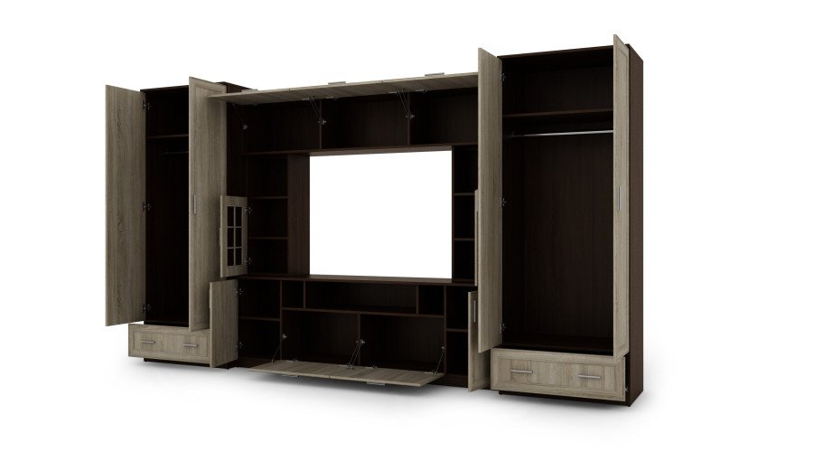 Wall cabinet with extensions, large cabinets and space for TV 370 × 210 cm TSonoma Ciemna / Sonoma Jasna – TAIGA - Image 3