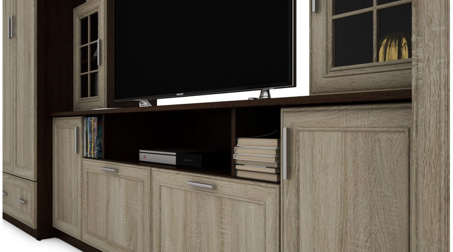 Wall cabinet with extensions, large cabinets and space for TV 370 × 210 cm TSonoma Ciemna / Sonoma Jasna – TAIGA - Image 5