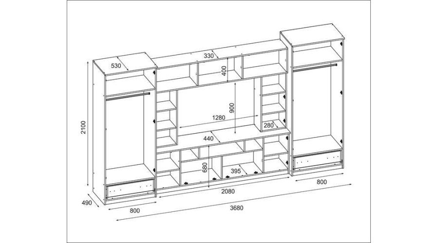 Wall cabinet with extensions, large cabinets and space for TV 370 × 210 cm TSonoma Ciemna / Sonoma Jasna – TAIGA - Image 6