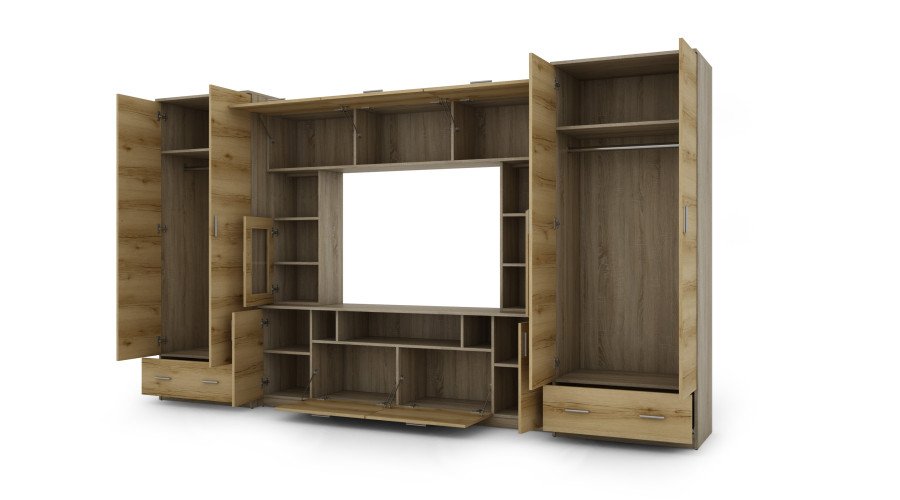 Wall cabinet with extensions, large cabinets and space for TV 370 × 210 cm Sonoma Jasna / Grand Natural Oak – TAIGA - Image 3
