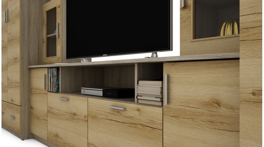 Wall cabinet with extensions, large cabinets and space for TV 370 × 210 cm Sonoma Jasna / Grand Natural Oak – TAIGA - Image 5