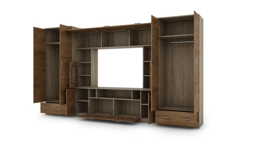 Wall cabinet with extensions, large cabinets and space for TV 370 × 210 cm Sonoma Jasna / Dąb Lefkas – TAIGA - Image 3