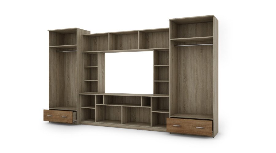 Wall cabinet with extensions, large cabinets and space for TV 370 × 210 cm Sonoma Jasna / Dąb Lefkas – TAIGA - Image 4