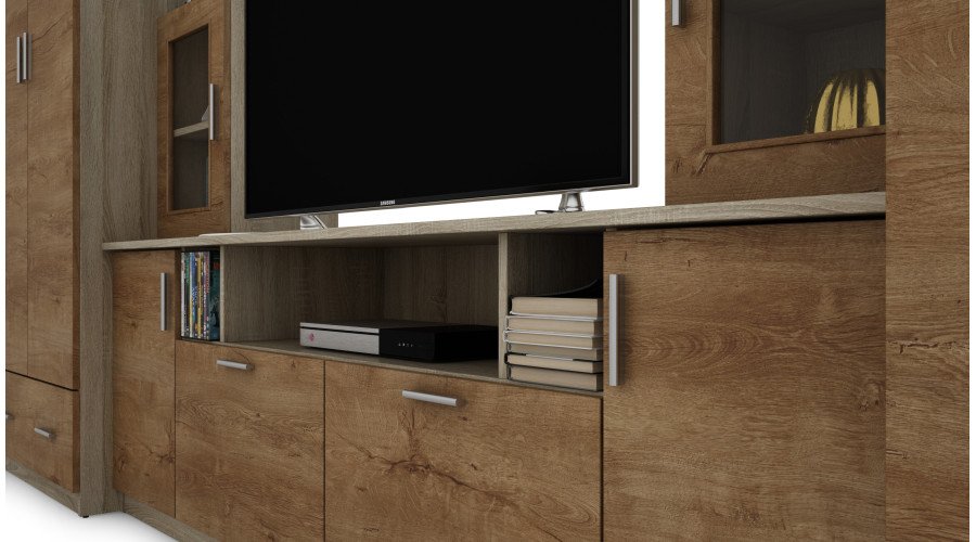 Wall cabinet with extensions, large cabinets and space for TV 370 × 210 cm Sonoma Jasna / Dąb Lefkas – TAIGA - Image 5