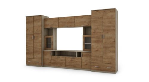 Wall cabinet with extensions, large cabinets and space for TV 370 × 210 cm Sonoma Jasna / Dąb Lefkas – TAIGA