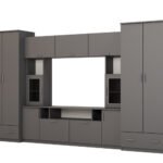Wall cabinet with extensions, large cabinets and space for TV 370 × 210 cm, Szary Grafit – TAIGA