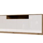 Modern chest of drawers with TipOn system, 200 × 44 cm, Lefkas oak / glossy white – Luna