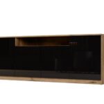 Modern chest of drawers with TipOn system, 200 × 44 cm, Lefkas oak / glossy black - Luna
