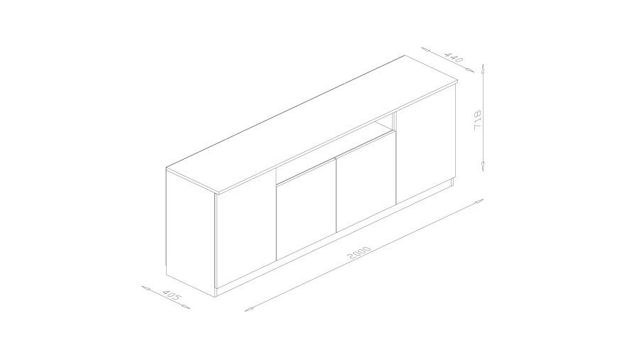 Modern chest of drawers with TipOn system, 200 × 44 cm, Lefkas oak / glossy black - Luna - Image 4