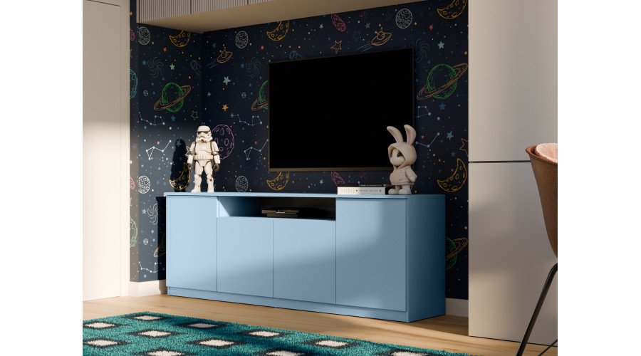 Modern chest of drawers with TipOn system, 200 × 44 cm, chalk blue – Luna - Image 2