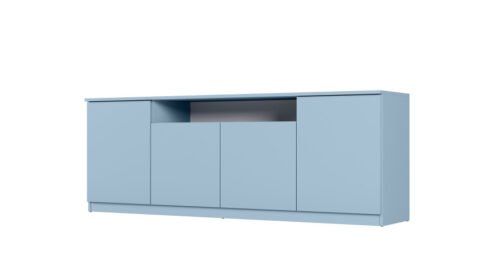 Modern chest of drawers with TipOn system, 200 × 44 cm, chalk blue – Luna