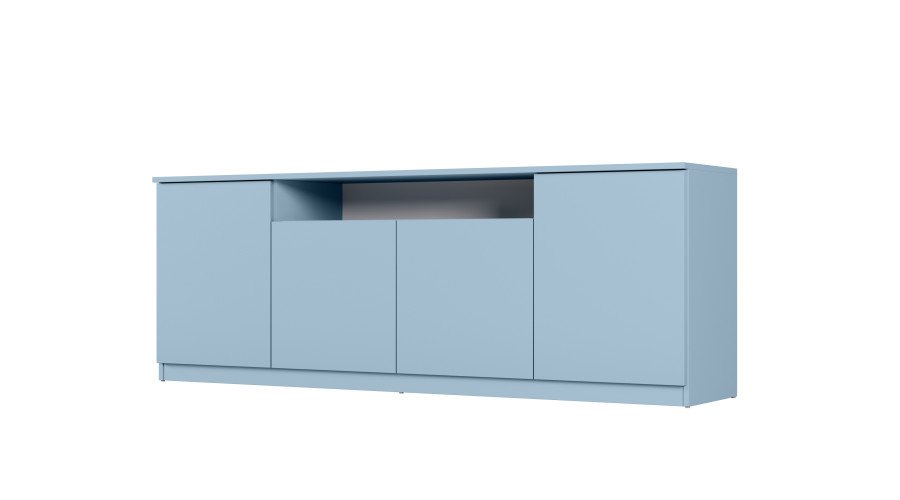 Modern chest of drawers with TipOn system, 200 × 44 cm, chalk blue – Luna