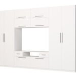 Modern wall cabinet with large cabinets, shelves, TV and drawers, 350 × 227 cm, Biel – SCANDI