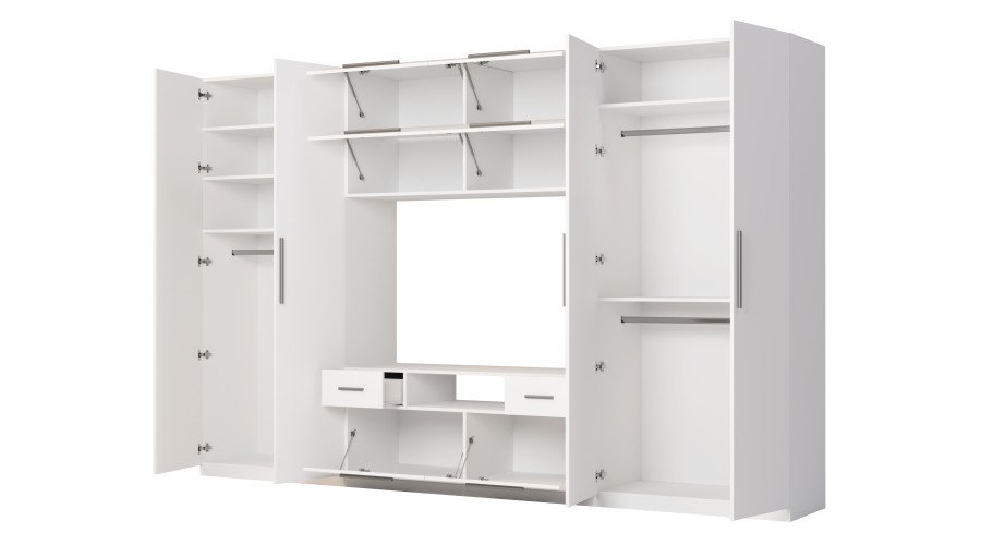 Modern wall cabinet with large cabinets, shelves, TV and drawers, 350 × 227 cm, Biel – SCANDI - Image 3