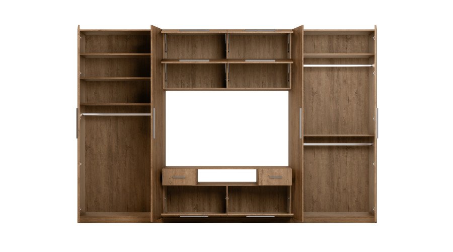 Modern wall cabinet with large cabinets, shelves, TV and drawers, 350 × 227 cm, Dab Lefkas – SCANDI - Image 4