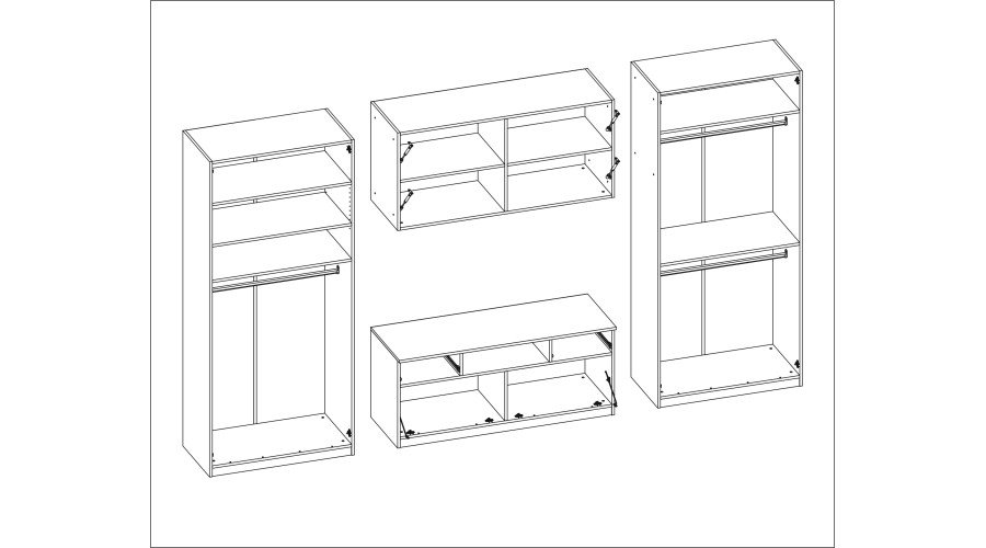 Modern wall cabinet with large cabinets, shelves, TV and drawers, 350 × 227 cm, Dab Lefkas – SCANDI - Image 7