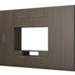 Modern wall cabinet with large cabinets, shelves, TV and drawers, 350 × 227 cm, Windmill Dark color – SCANDI