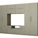 Modern wall cabinet with large cabinets, shelves, TV and drawers 350 × 227 cm Eucalyptus – SCANDI