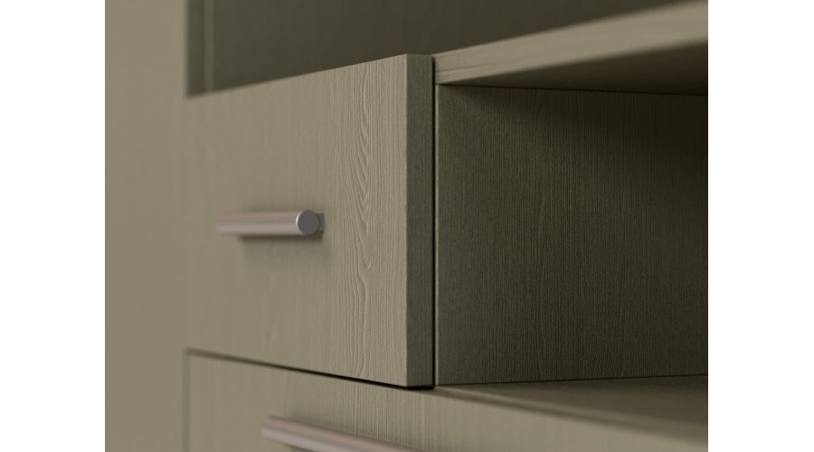Modern wall cabinet with large cabinets, shelves, TV and drawers 350 × 227 cm Eucalyptus – SCANDI - Image 5
