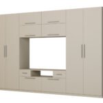 Modern wall cabinet with large cabinets, shelves, TV and drawers, 350 × 227 cm, Cashmere Beige – SCANDI