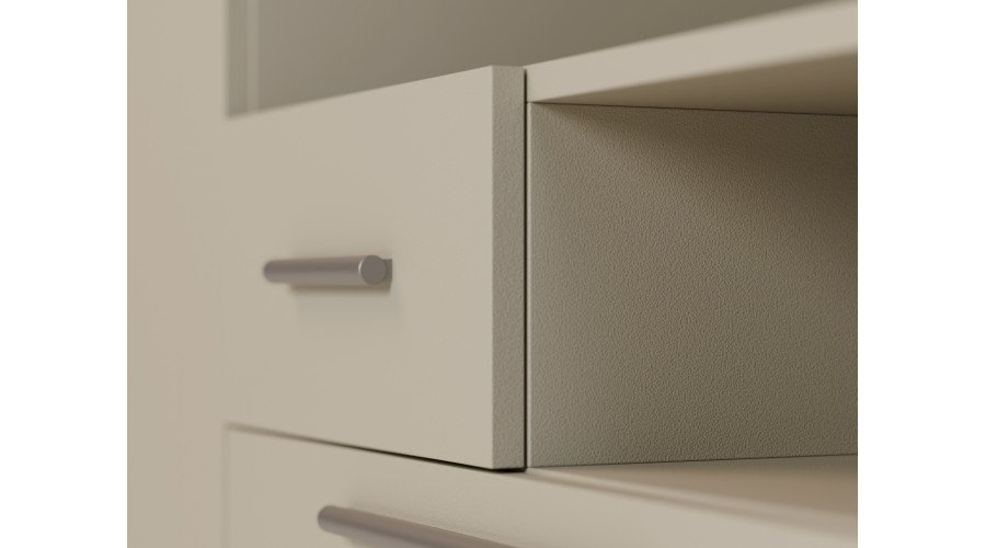 Modern wall cabinet with large cabinets, shelves, TV and drawers, 350 × 227 cm, Cashmere Beige – SCANDI - Image 5