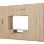 Modern wall cabinet with large cabinets, shelves, TV and drawers 350 × 227 cm Sonoma Jasna – SCANDI