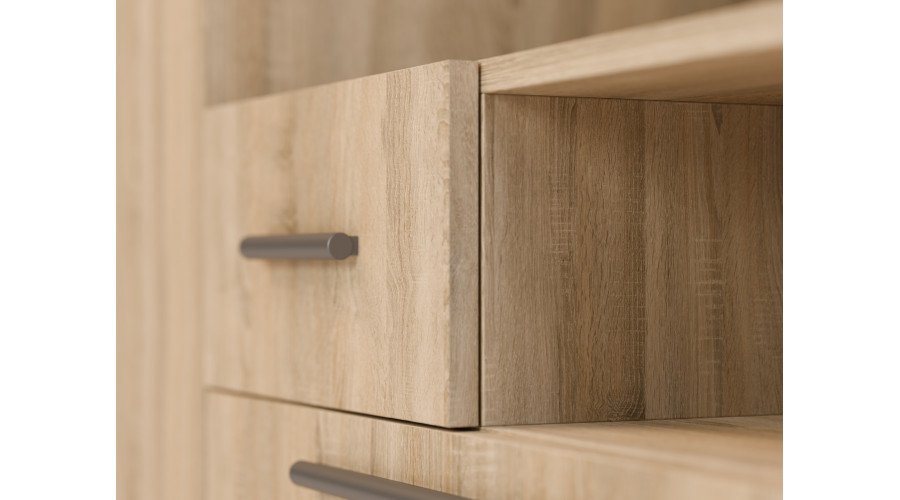 Modern wall cabinet with large cabinets, shelves, TV and drawers 350 × 227 cm Sonoma Jasna – SCANDI - Image 5