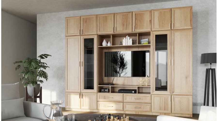 TV cabinet with glass display cabinets 303 × 240 cm, Grand Natural wood – VERO - Image 2