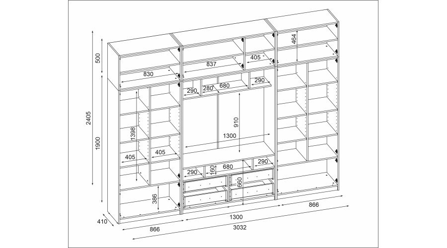 TV cabinet with glass display cabinets 303 × 240 cm, Grand Natural wood – VERO - Image 5