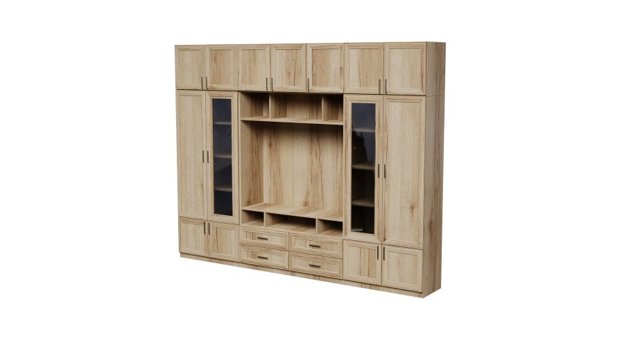 TV cabinet with glass display cabinets 303 × 240 cm, Grand Natural wood – VERO