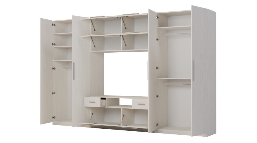 Modern wall cabinet with large cabinets, shelves, TV and drawers 350 × 227 cm, Anderson pine – SCANDI - Image 3